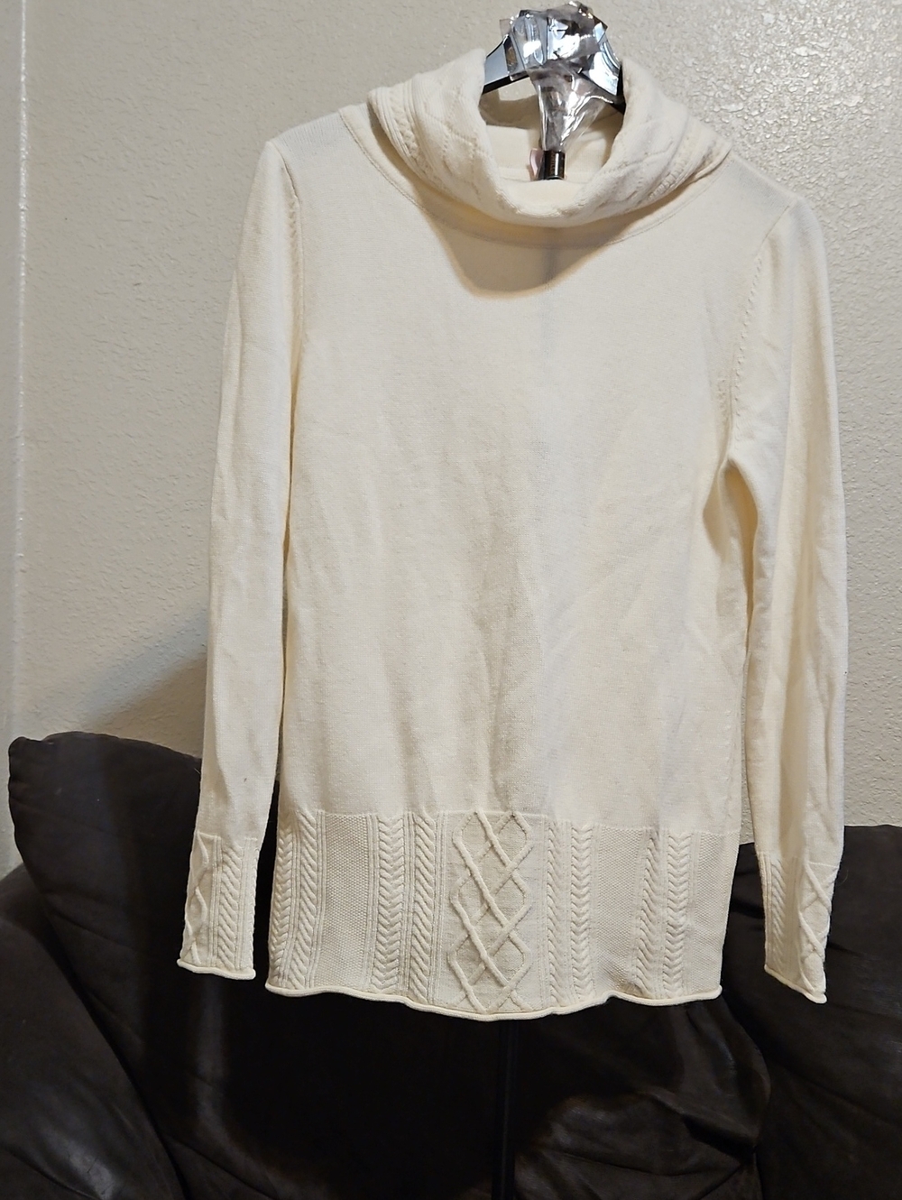 Basler Cream Cable-Trim Turtleneck Pullover